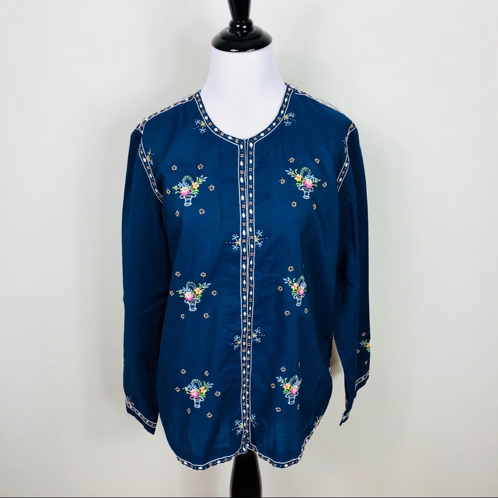 Vintage Lily Embroidered Blouse Garden Floral *124 - Picture 2 of 7